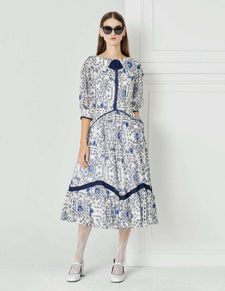 BORA AKSU Colour-Block Bow-Embellished Pleated Dress