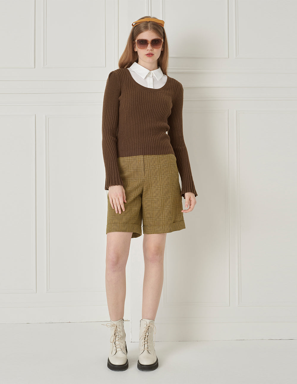 BORA AKSU Plaid Wool Cropped Shorts