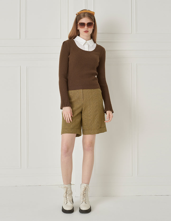 BORA AKSU Plaid Wool Cropped Shorts