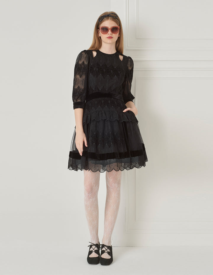 BORA AKSU Tulle-Panelled French Lace Dress