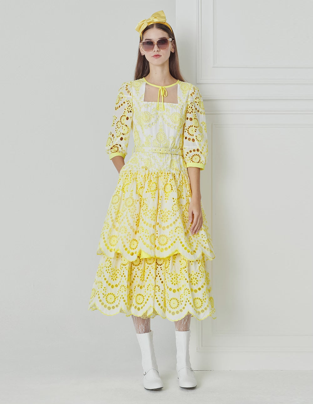 BORA AKSU Embroidered Puff Sleeve Party Dress
