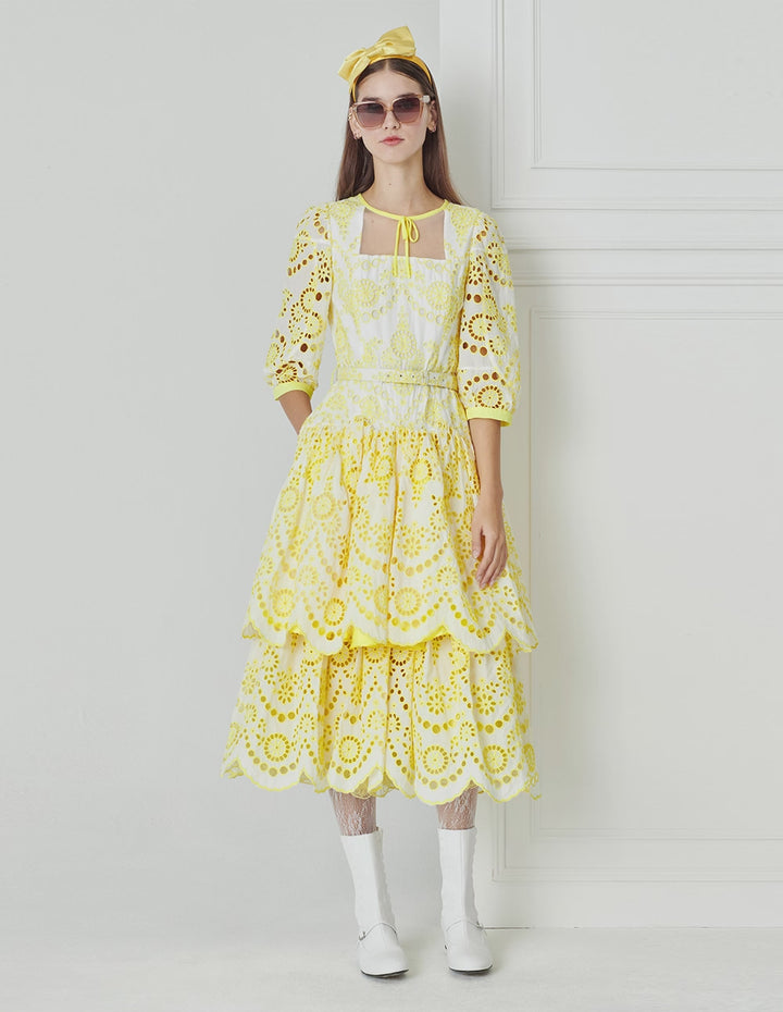 BORA AKSU Embroidered Puff Sleeve Party Dress