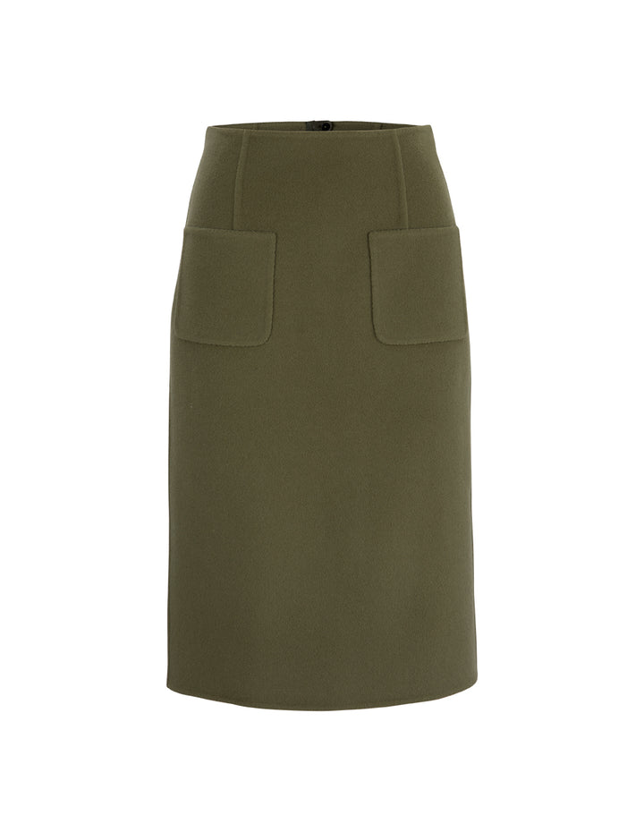 BORA AKSU Straight-Leg Olive Green Woolen Skirt With Patch Pockets