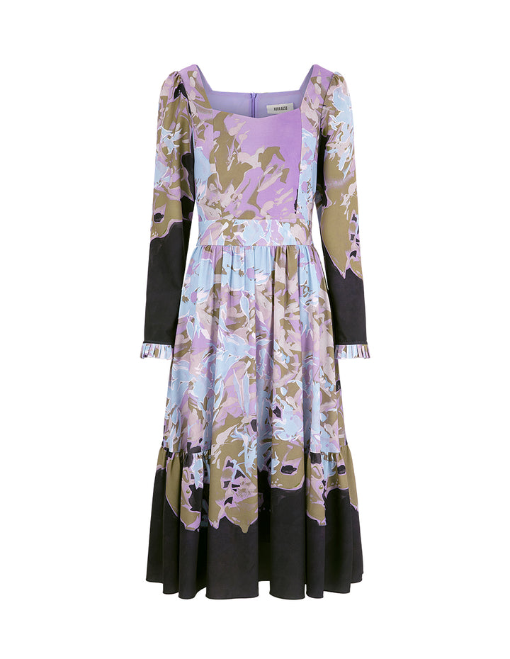 BORA AKSU French Vintage Diamond Collar Pleated Print Dress