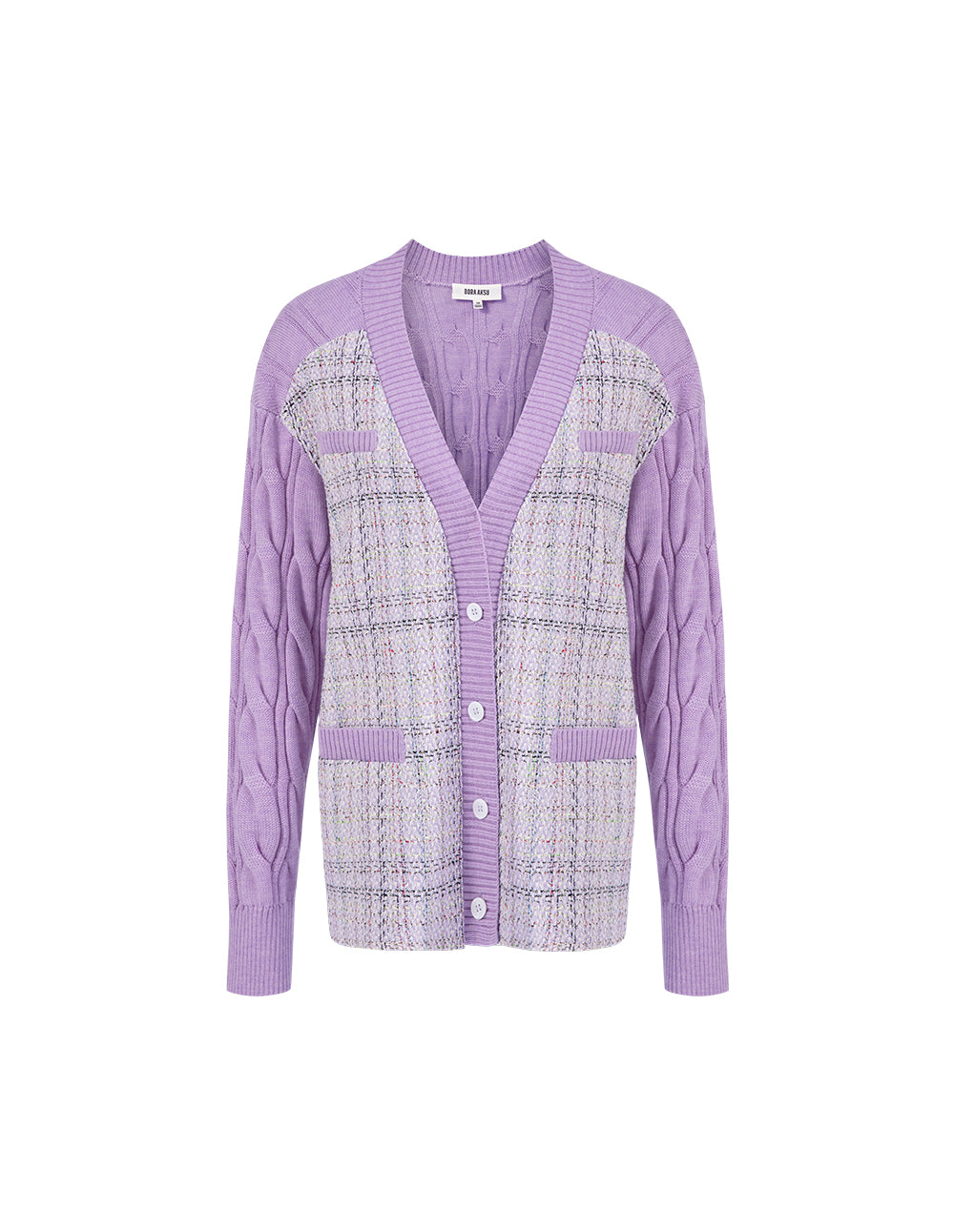 BORA AKSU Cloud Violet Vintage Check Tweed Cardigan
