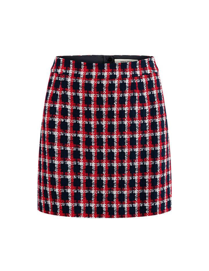 BORA AKSU Red And Blue Check Tweed Suit Skirt