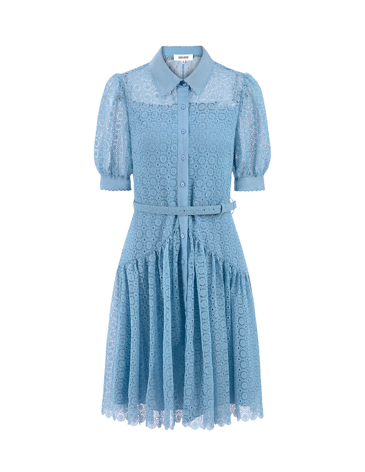 BORA AKSU Petal Trim Lace Pleated  Shirt Dress