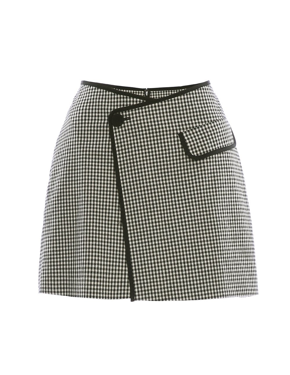 BORA AKSU Gingham Pattern Contrast Piped Slim Fit Mini Skirt