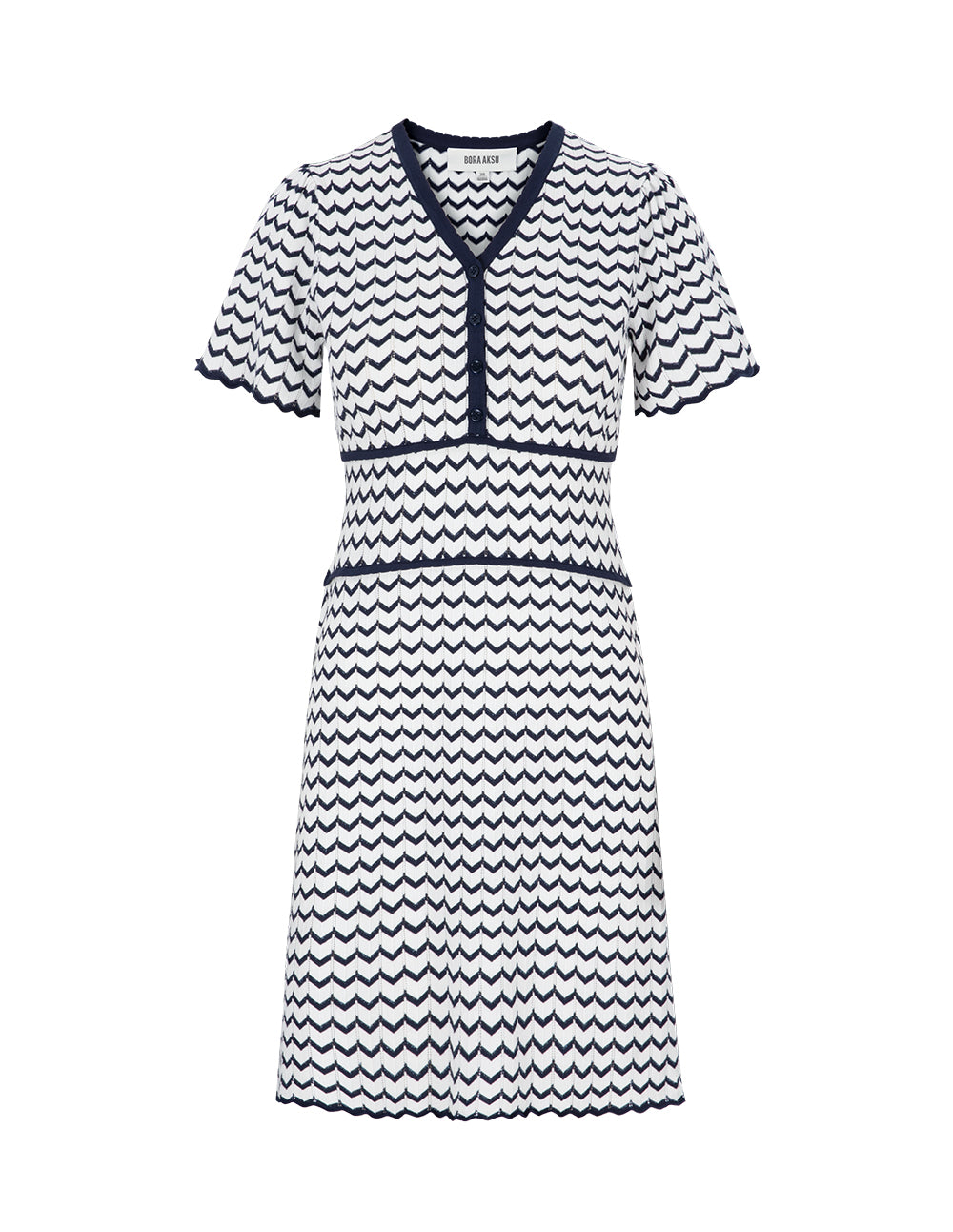 BORA AKSU Blue And White Striped V-Neck Knit Dresses