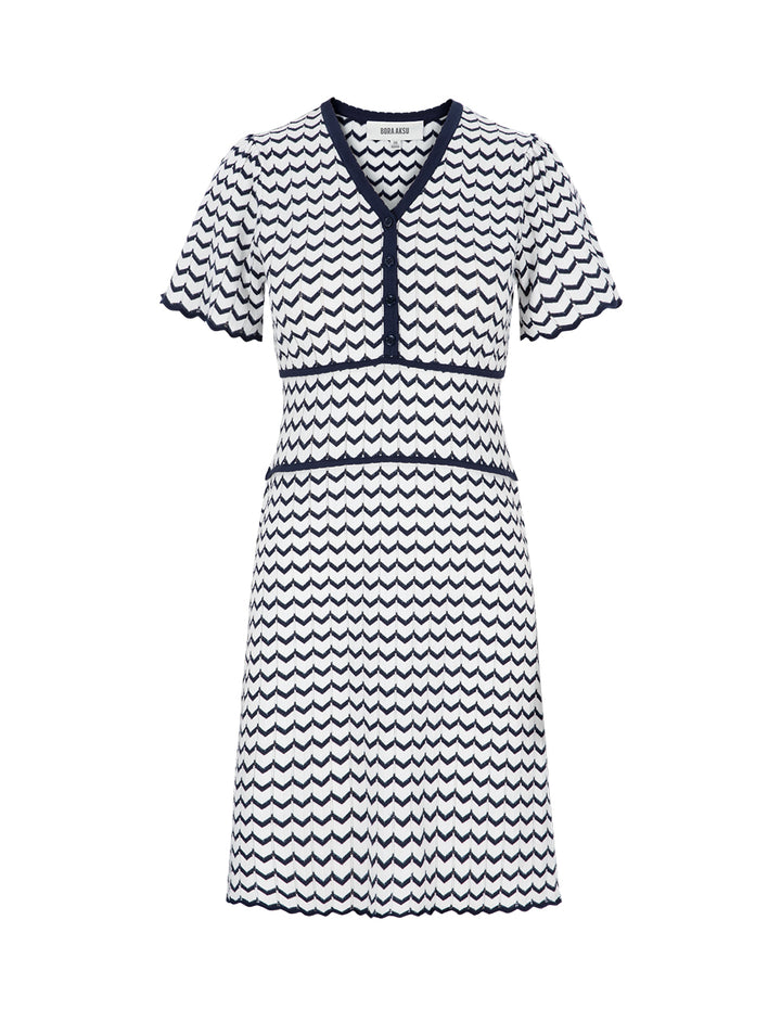 BORA AKSU Blue And White Striped V-Neck Knit Dresses