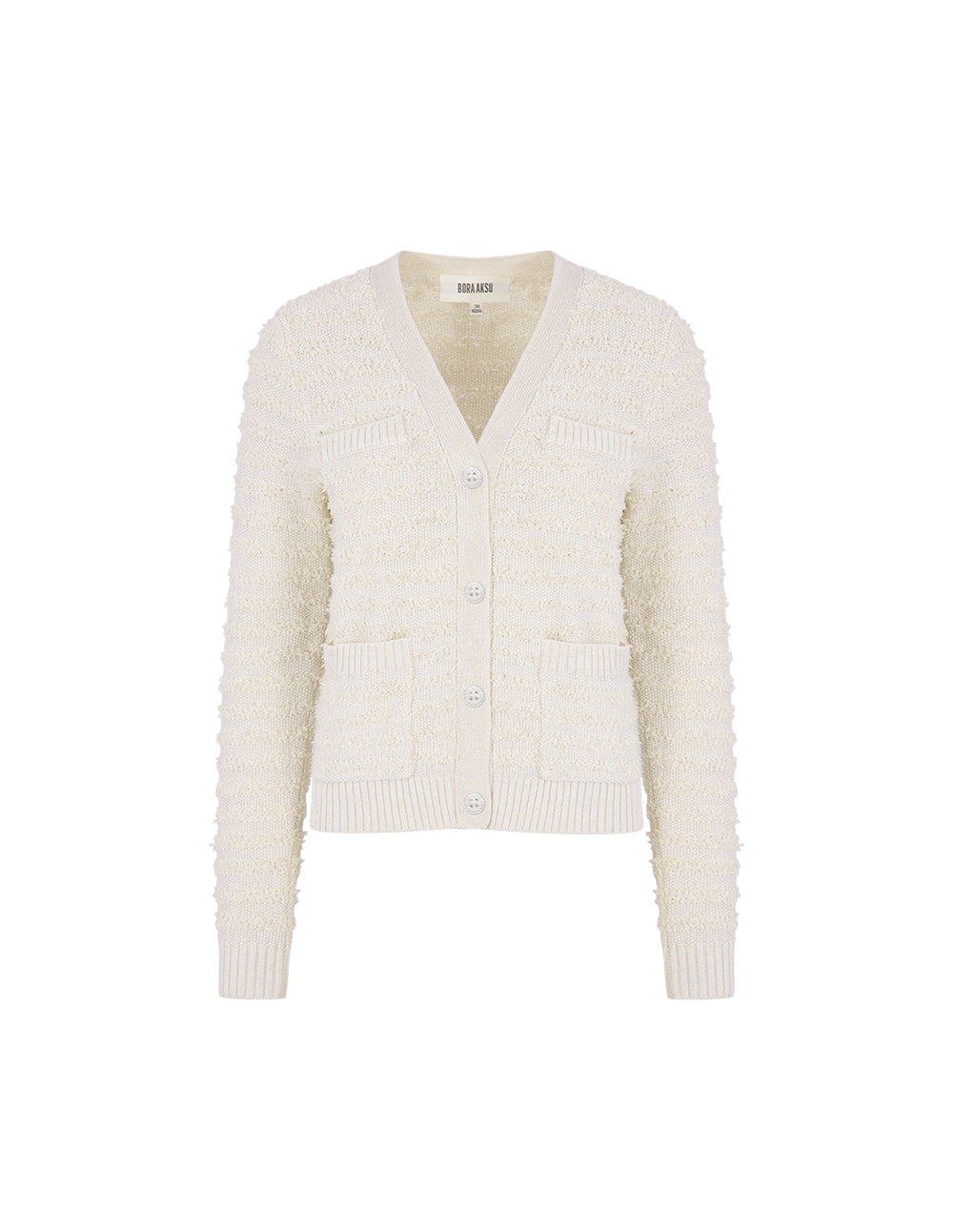 BORA AKSU V-Neck Pure White Milk Wool Knitted Cardigan