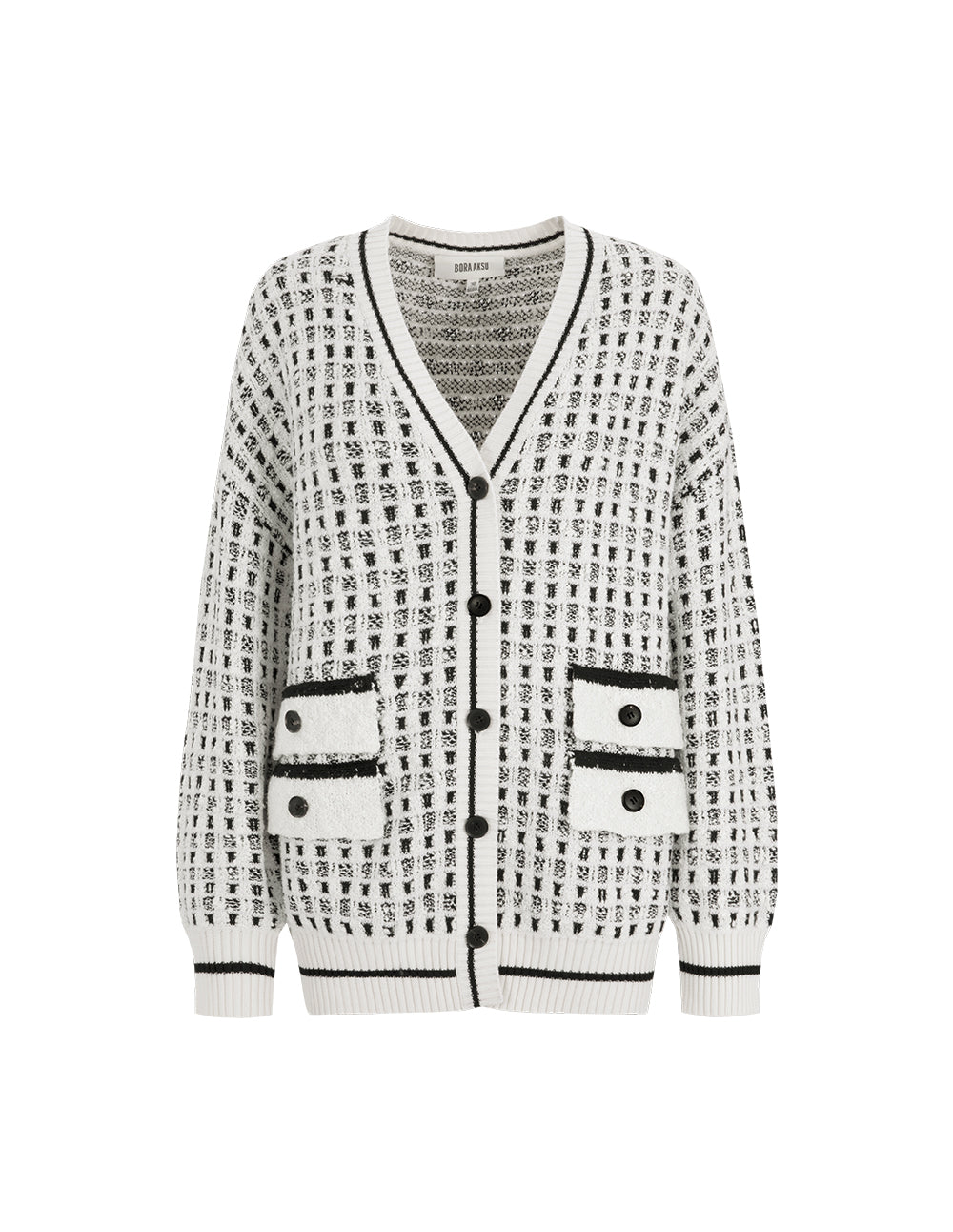BORA AKSU London Fashion Week Style Black And White Plaid Knitted Cardigan