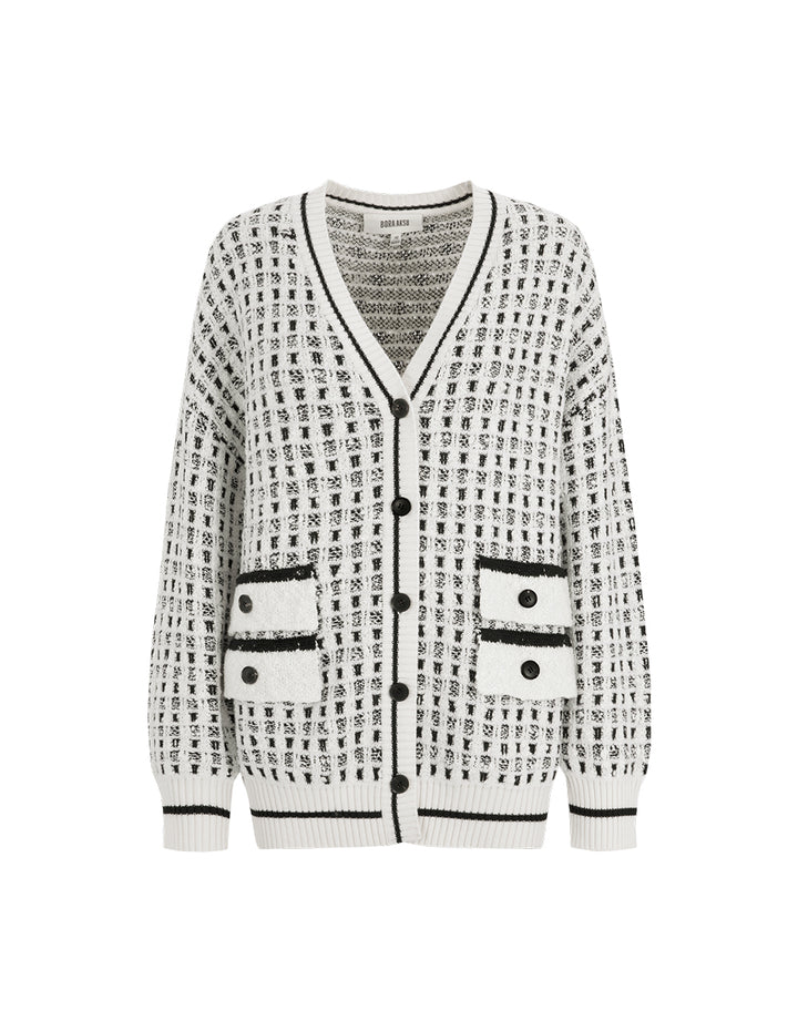 BORA AKSU London Fashion Week Style Black And White Plaid Knitted Cardigan