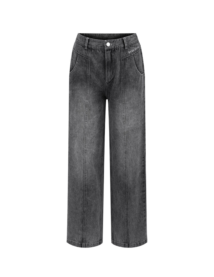 BORA AKSU Washed Grey Simple Loose Wide-Leg Jeans