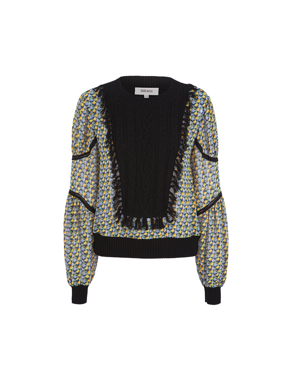 BORA AKSU Lace-Embellished Sleeve Knit Woven And Printed Top