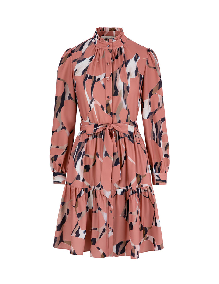 BORA AKSU Puff Sleeves, Stand Collar, Pleated Printed Dress