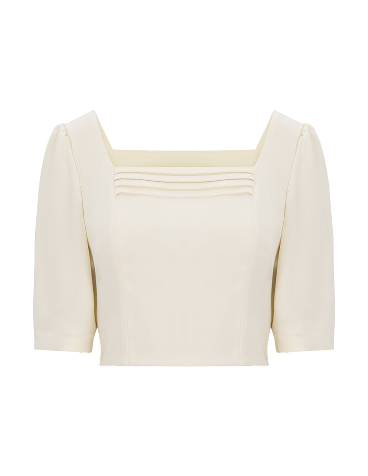 BORA AKSU Triacetate French Vintage Square Neck Puff Sleeve Bolero Top