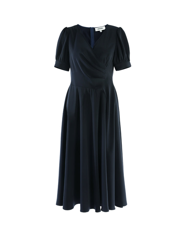 BORA AKSU Cross-over V-neck puff sleeves pleated waist dress