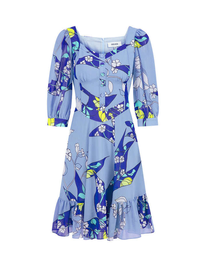 BORA AKSU Diamond Collar Print Waist Dress