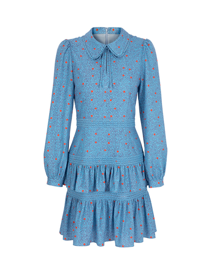BORA AKSU Puff Sleeve Peter Pan Collar Ruffle Skirt Dress