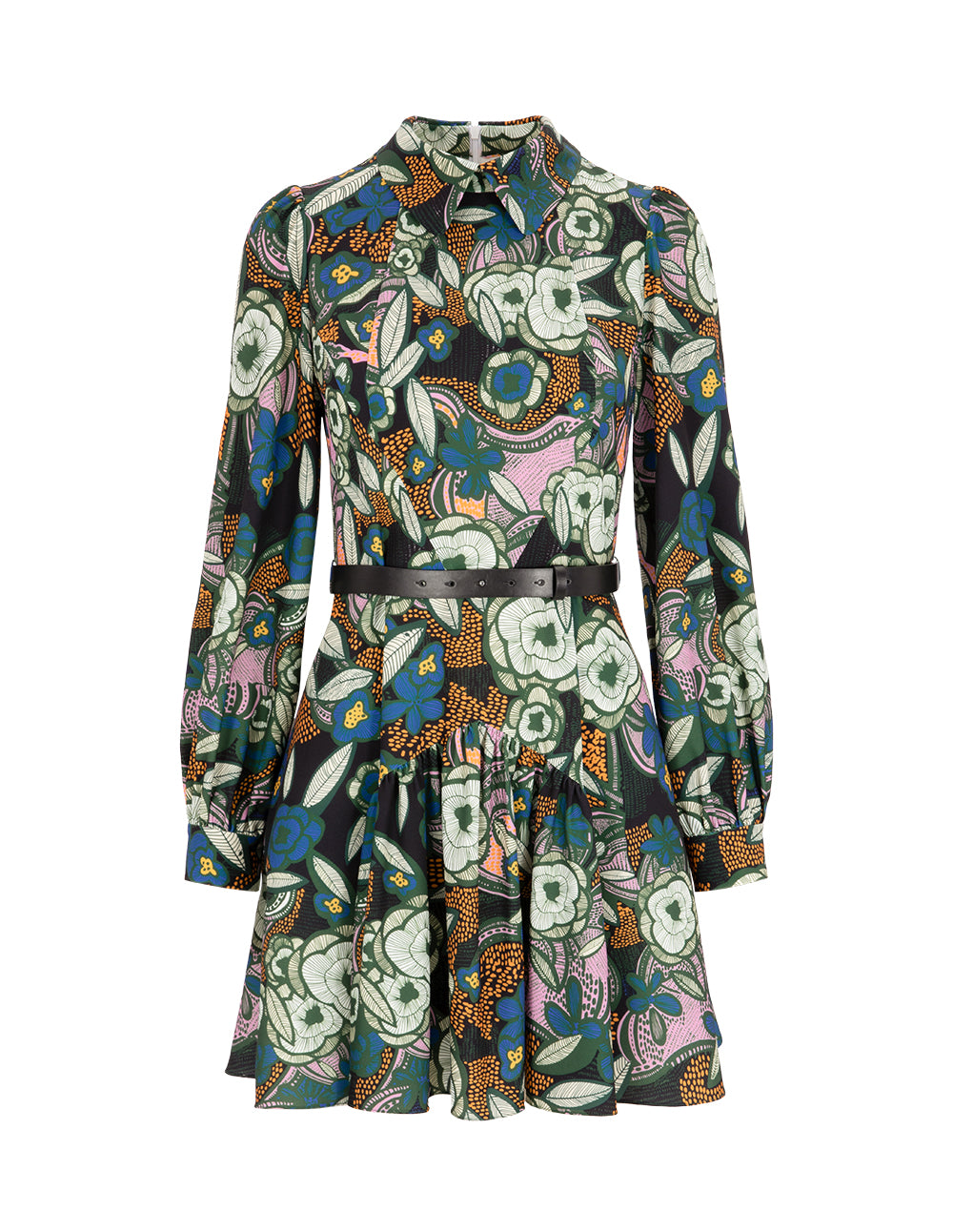 BORA AKSU Puff Sleeve Shirt Collar Printed Long Sleeve Dress