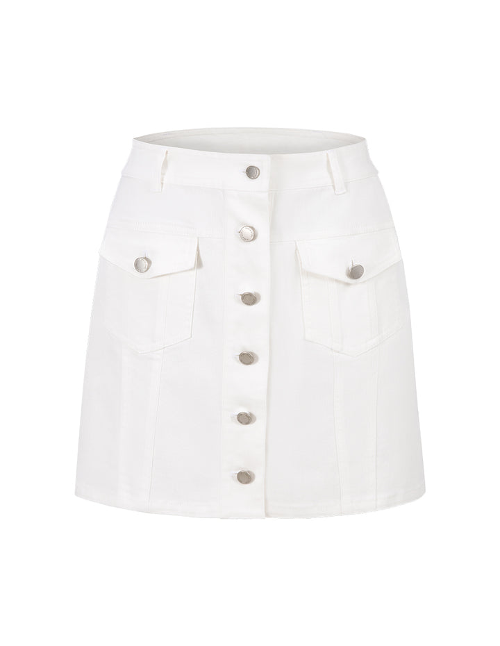 BORA AKSU A-Line Patch Pockets Washed White Denim Skirt