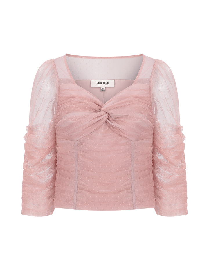 BORA AKSU Ballet Style Twisted Mesh Pleated Hem Short Top