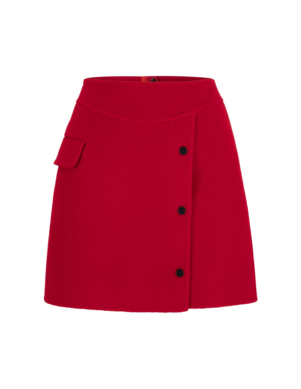 BORA AKSU Red A-Line Woollen Oblique Buttons Skirt