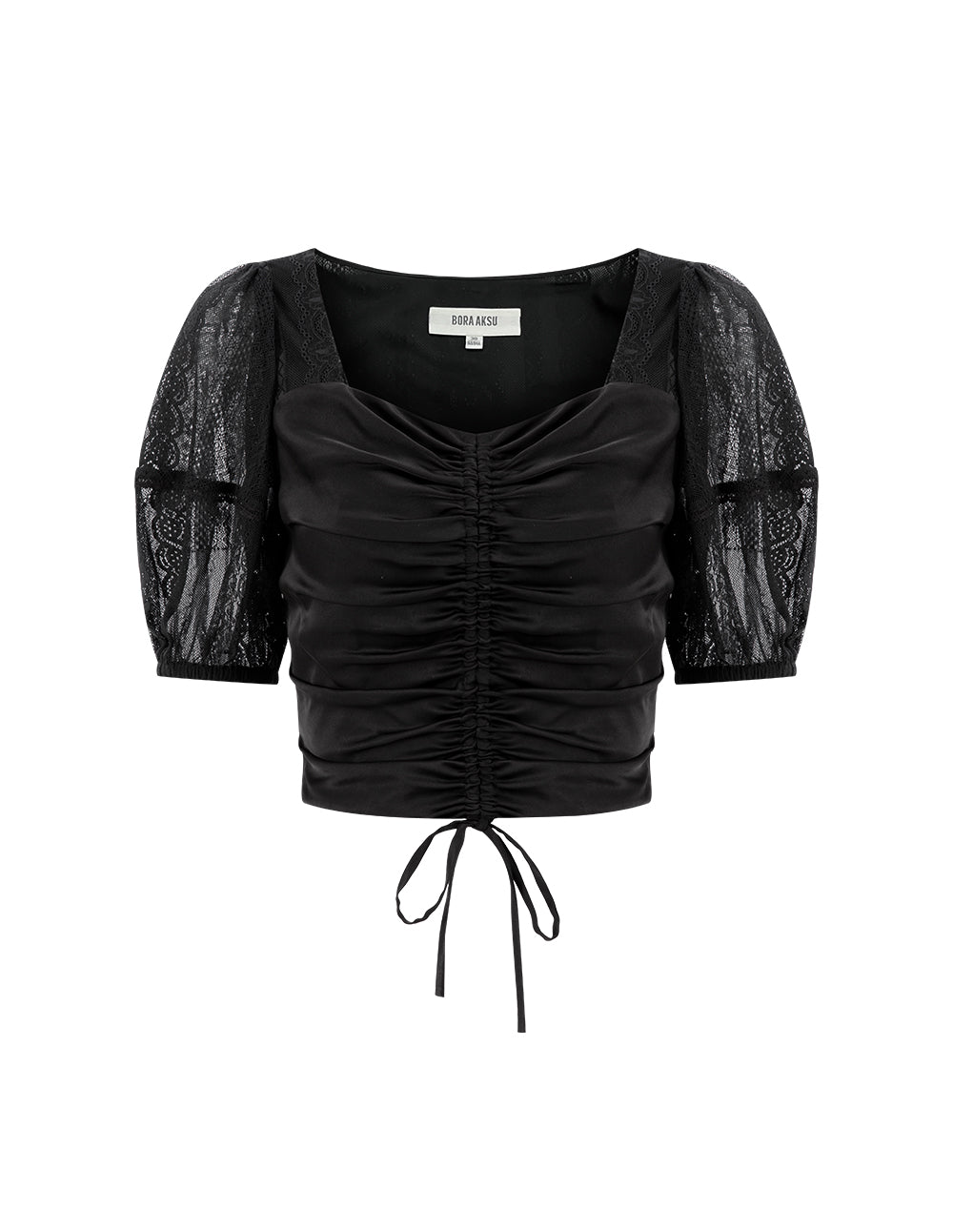 BORA AKSU Lace-Paneled Drawstring Pleated Top