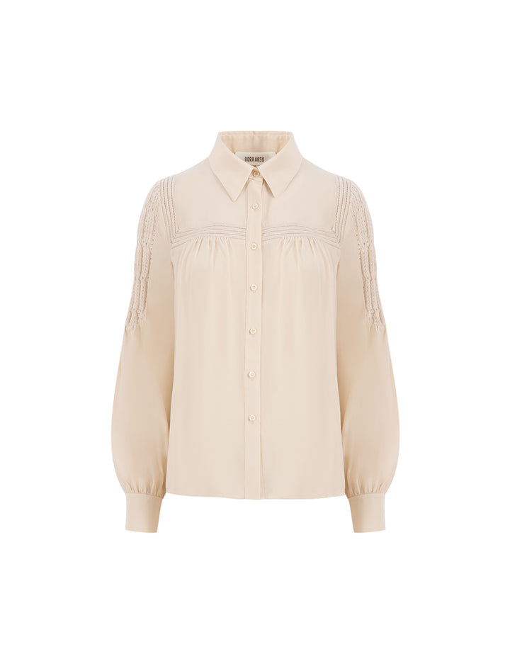BORA AKSU Acetate Puff Sleeve French Shirt Top