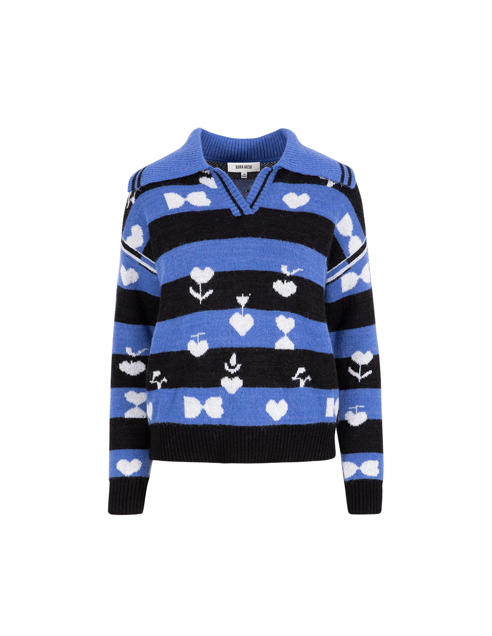 BORA AKSU Vintage Large Lapel Half Cardigan Heart Jacquard Pullover