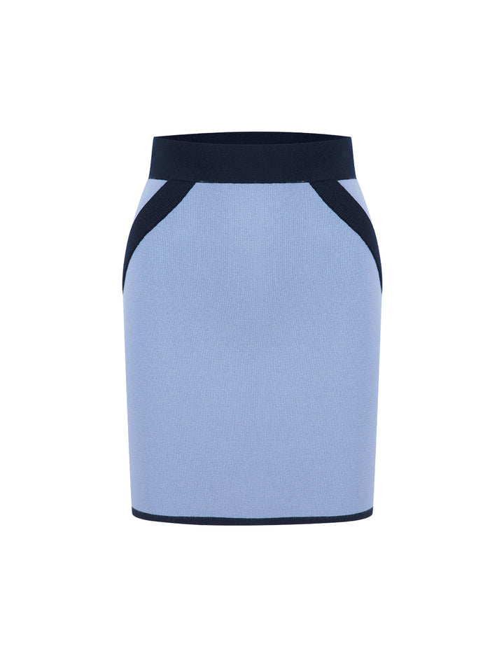 BORA AKSU Elegant And Simple Foggy Blue Colour-Block Knitted Skirt