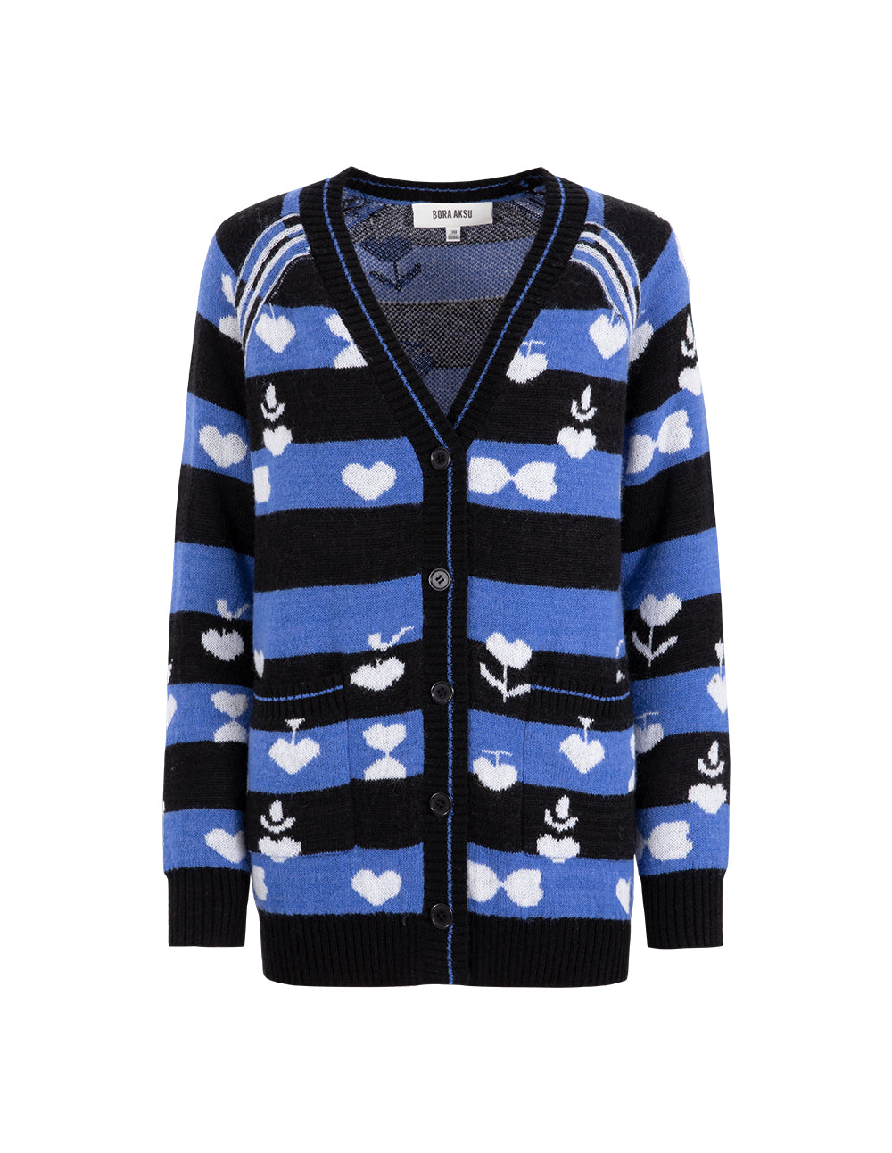 BORA AKSU Mohair Jacquard V-Neck Knitted Cardigan