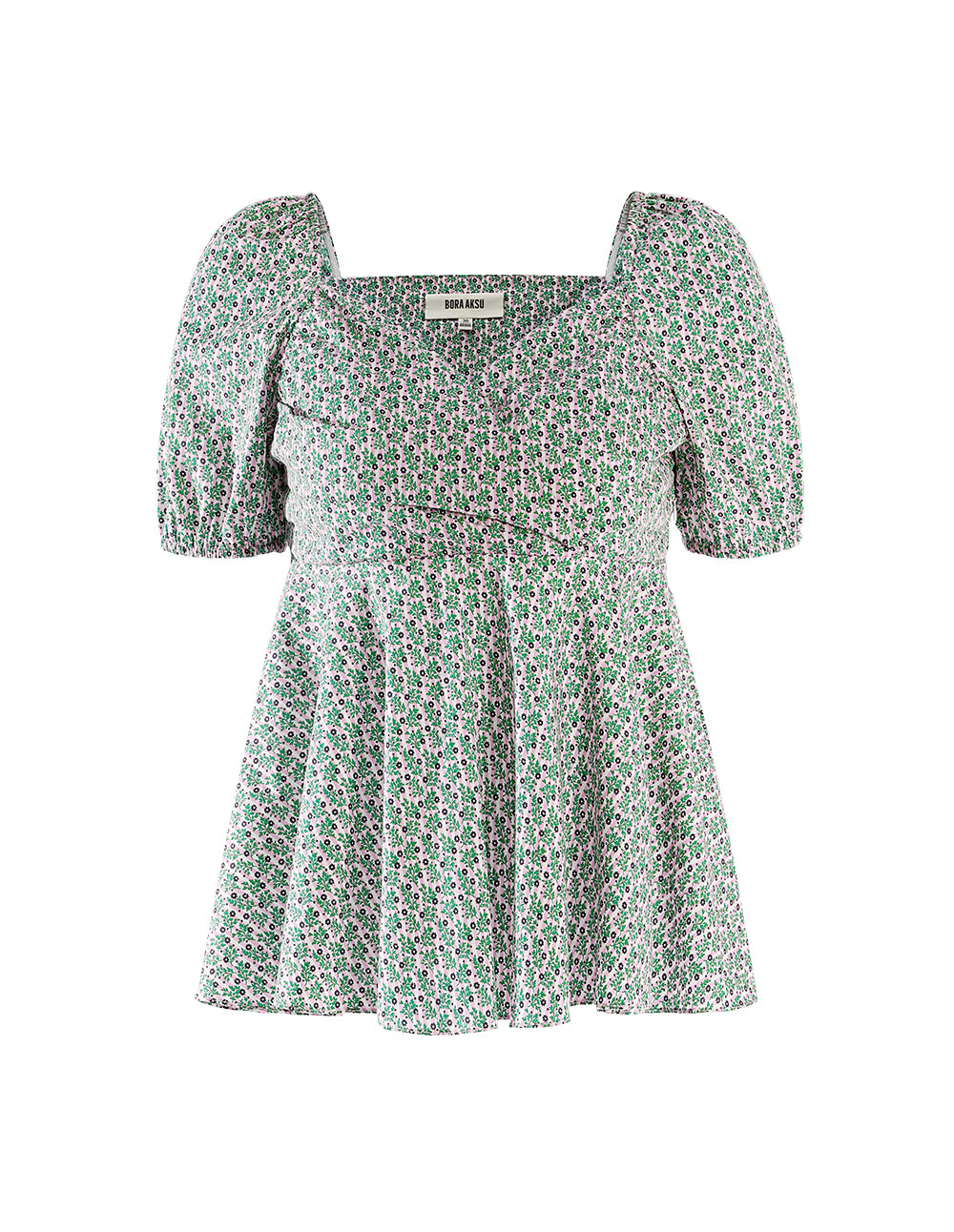 BORA AKSU Light green floral print V-neck short sleeved top