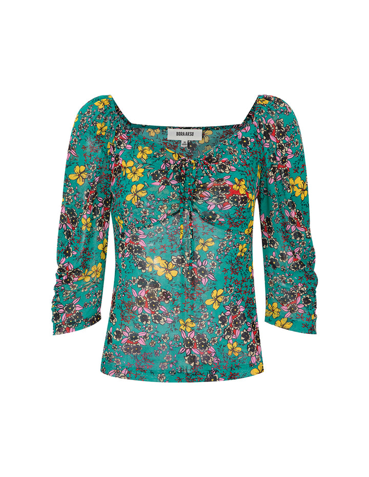 BORA AKSU Retro Court Style Generous Collar Printed Top