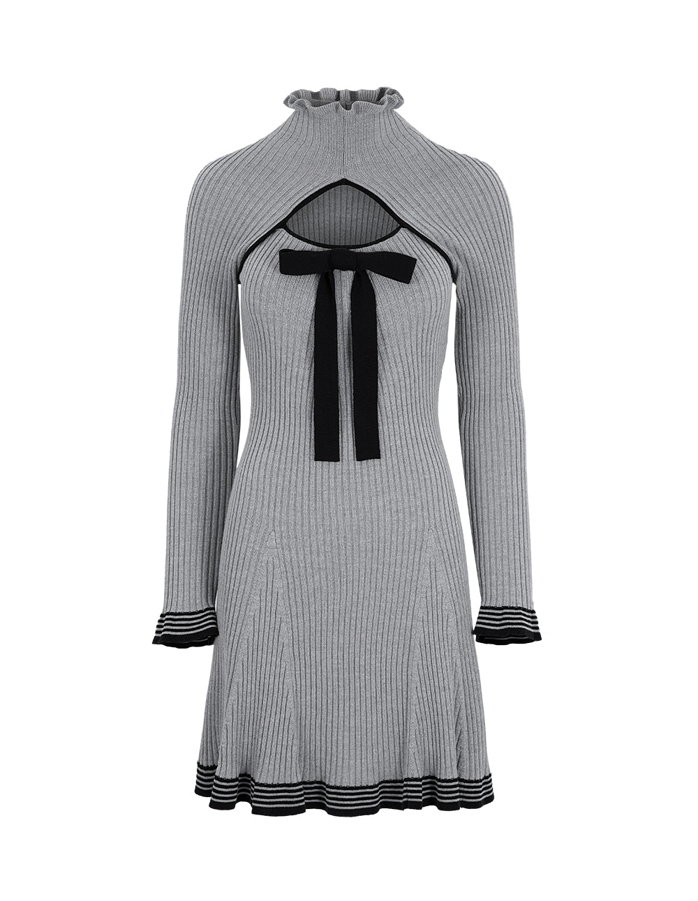 BORA AKSU Lace Stand Collar Waisted Wool Dress