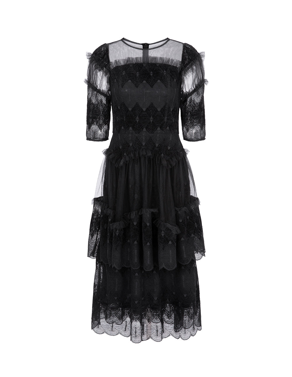 BORA AKSU Tulle-Panelled Lace Pleated Dress