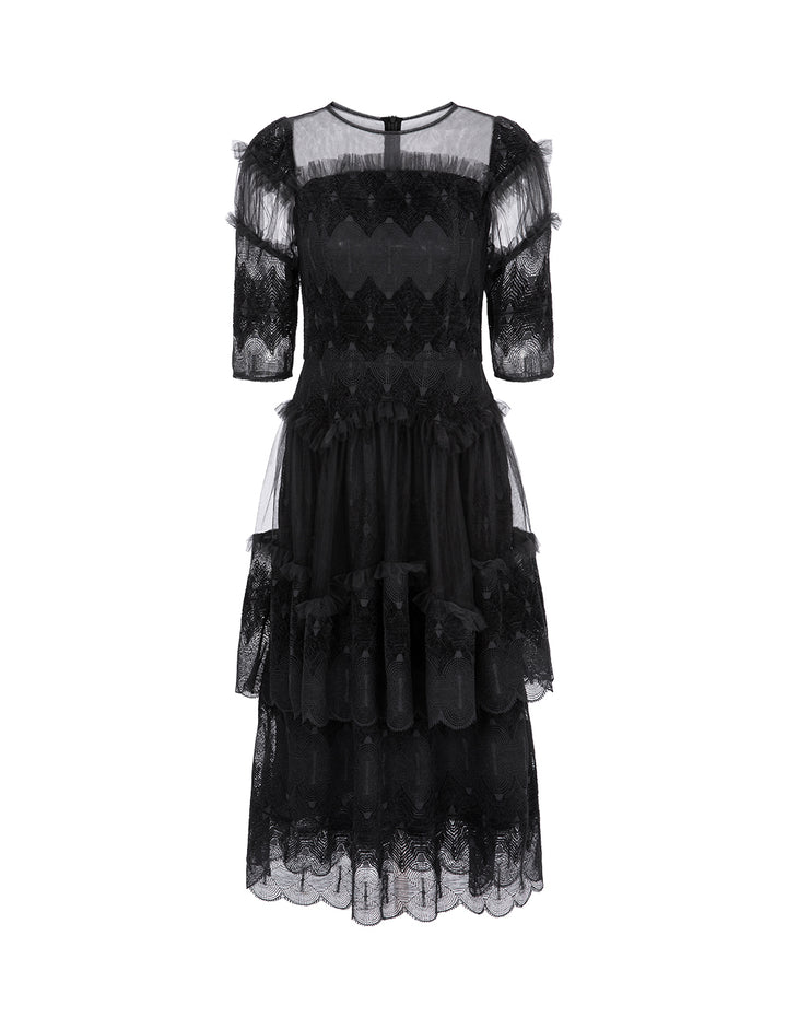 BORA AKSU Tulle-Panelled Lace Pleated Dress