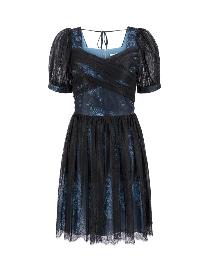 BORA AKSU French Lace Neck Pleated Dress