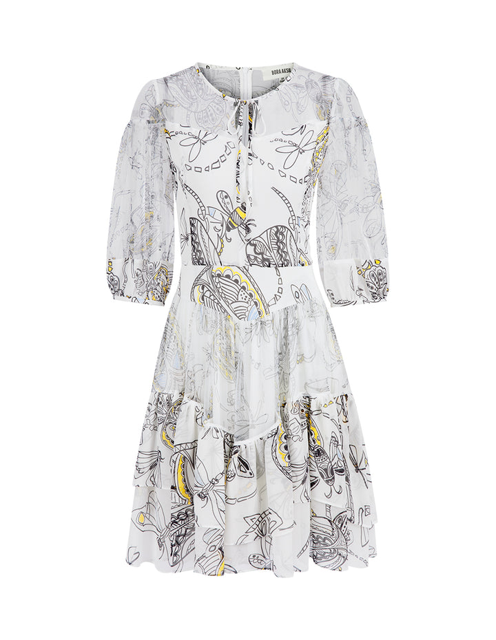 BORA AKSU Funny Insect-Print Mesh Panel Dress