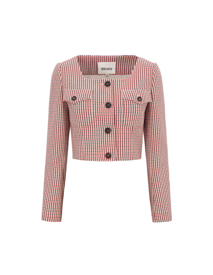 BORA AKSU Houndstooth Tweed Cropped Jacket