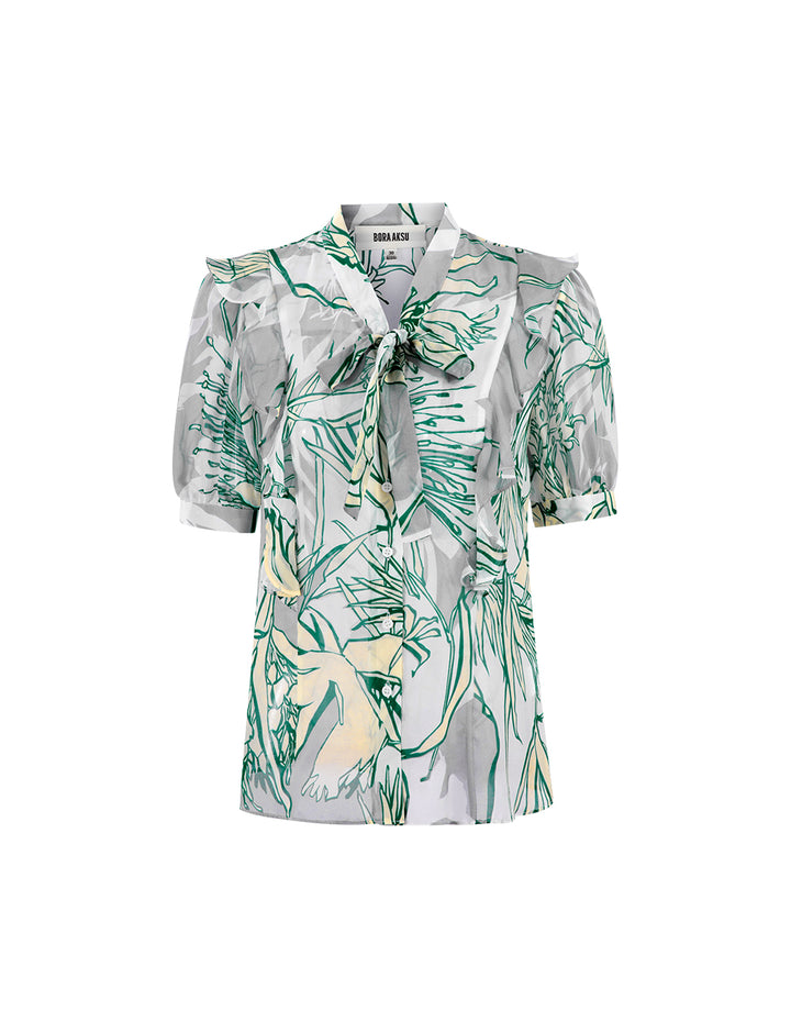 BORA AKSU Silk Bow Tie-Up Printed Shirt