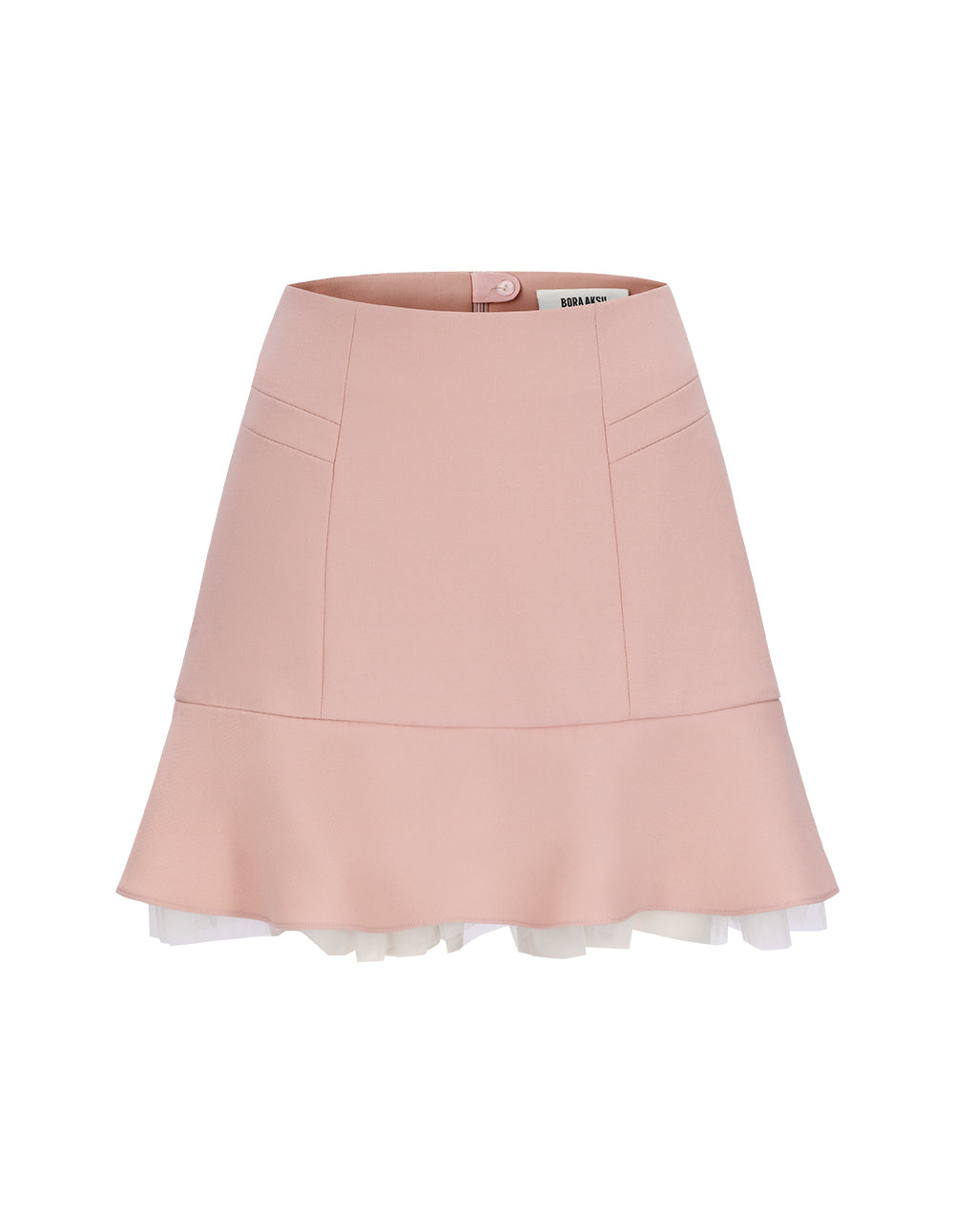 BORA AKSU Mesh Ruffle Hem Wool A-Line Skirt