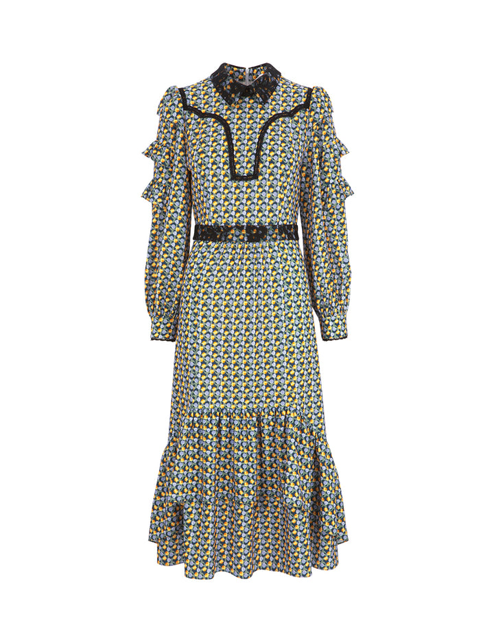 BORA AKSU Puff Sleeve Lace Patchwork Polka Dot Print Dress