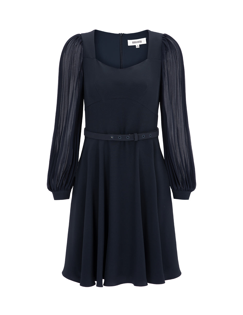 BORA AKSU Elegant Diamond Collar Pleated Stitching Dress