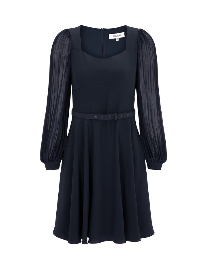 BORA AKSU Elegant Diamond Collar Pleated Stitching Dress
