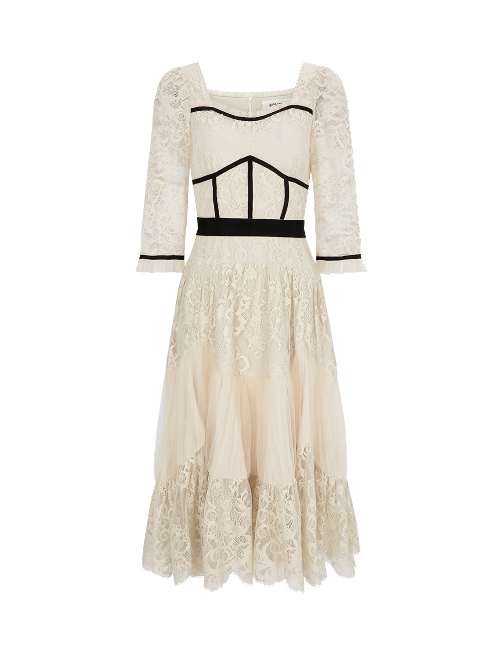 BORA AKSU Elegant Colourblock Bib Diamond Neck Lace Dress