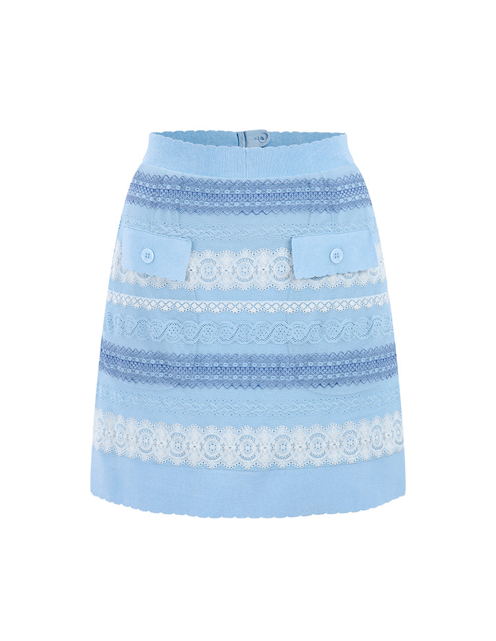 BORA AKSU Sweet Blue And White Lace A-Line Skirt