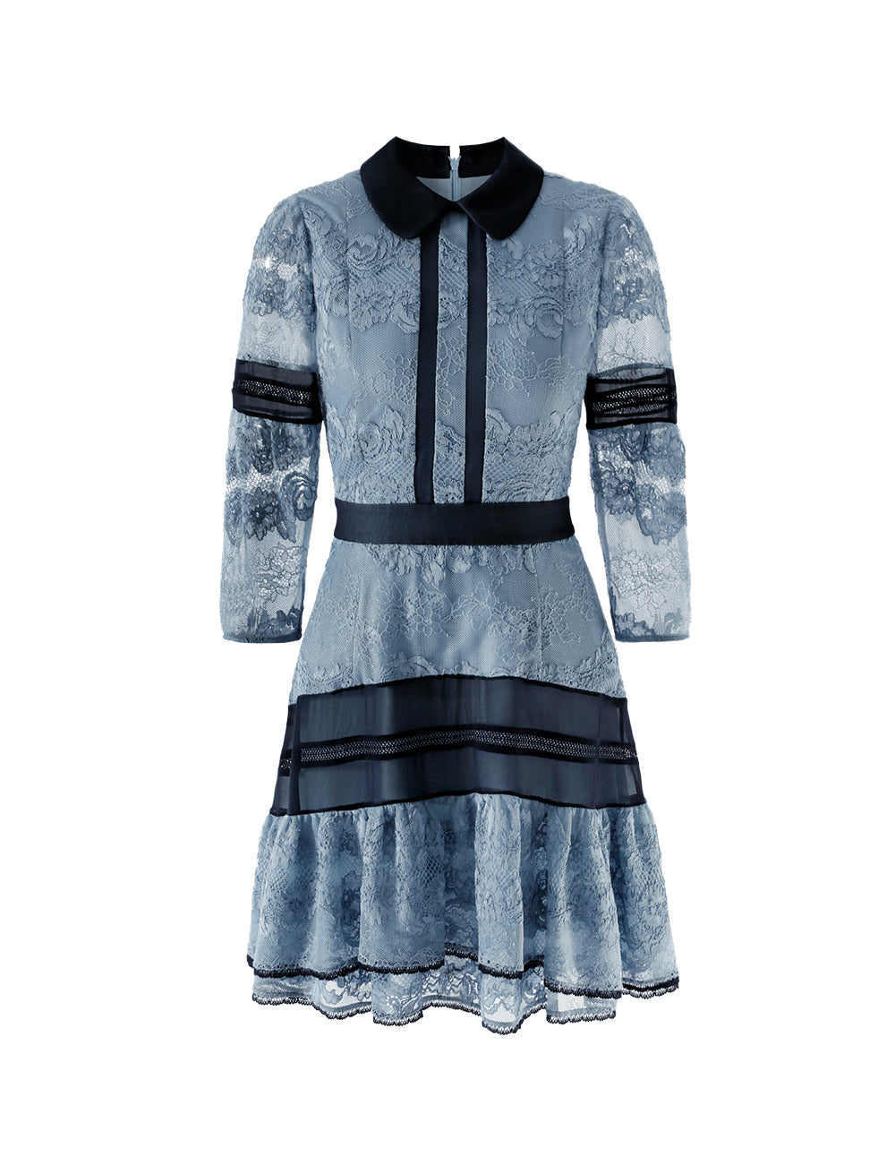 BORA AKSU Peter-Pan Collar Floral Lace Mini Mermaid Dress