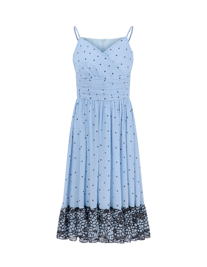 BORA AKSU Elegant V-neck pleated printed waist suspender dress